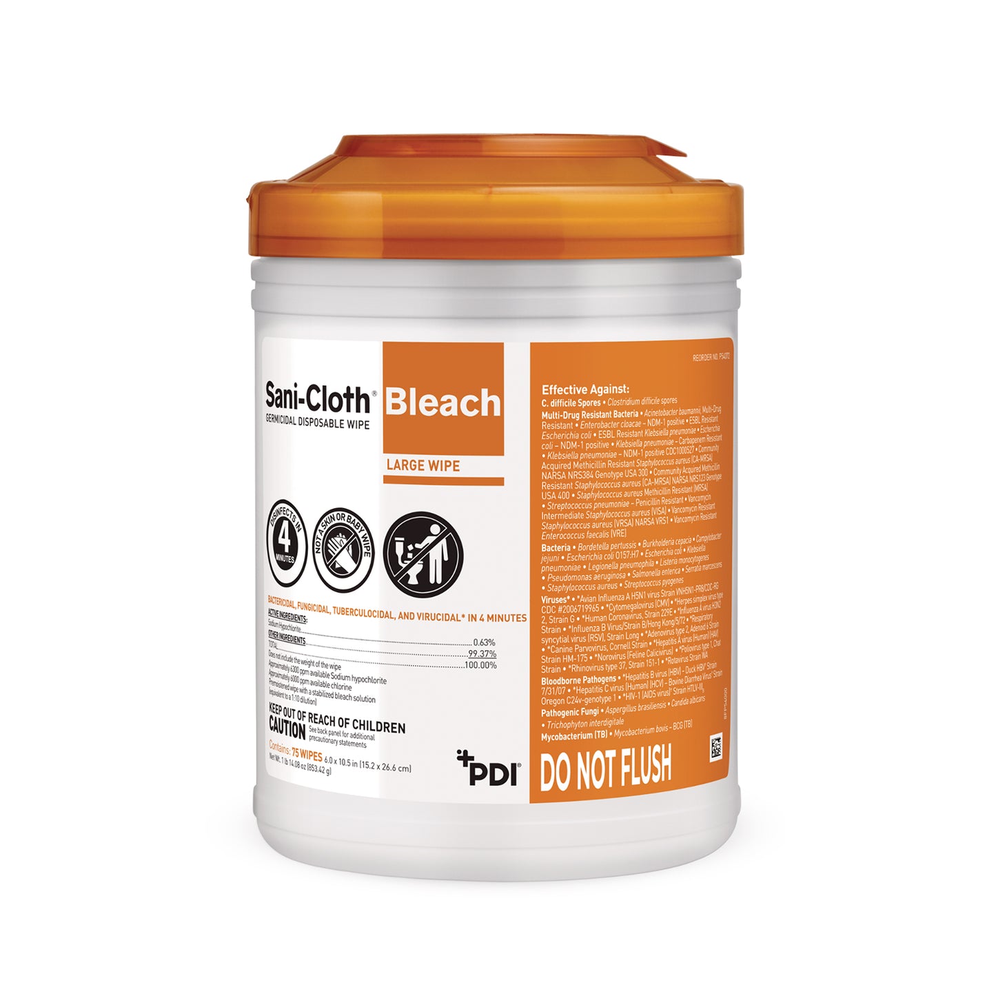 16258 Sani-Cloth Bleach Germicidal Disposable Wipes - Large (75-ct)