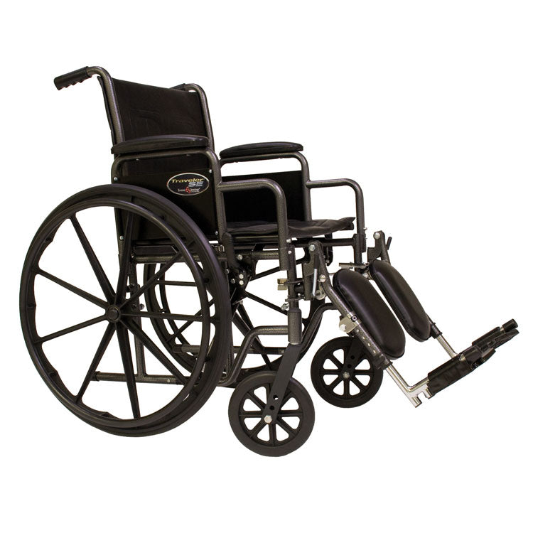 E&J Traveler SE Plus Wheelchair - Full Fixed Armrest/Elevating, Adjustable Legrest (18" Seat)
