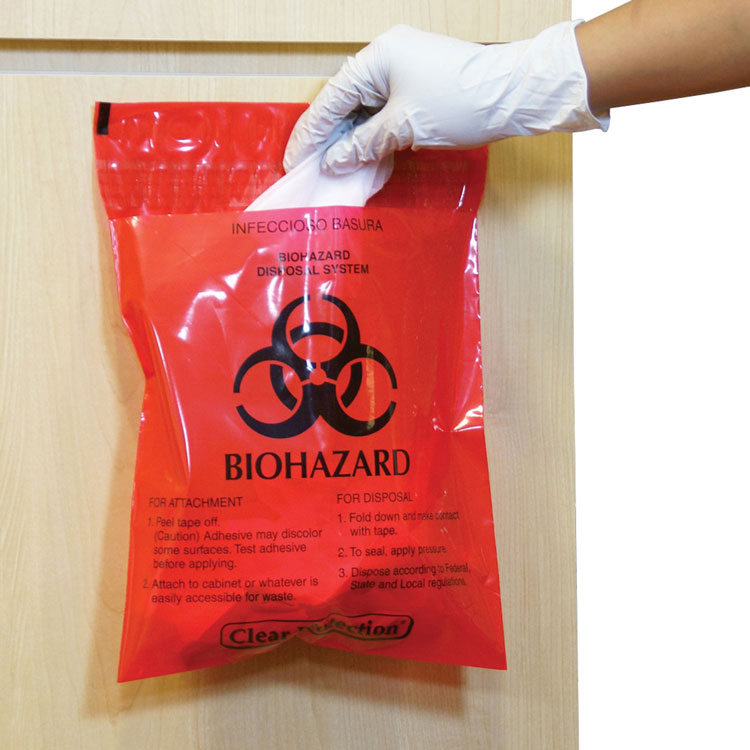 Biohazard Stick-On Infectious Waste Bags - 1.4 Quart (100-ct)