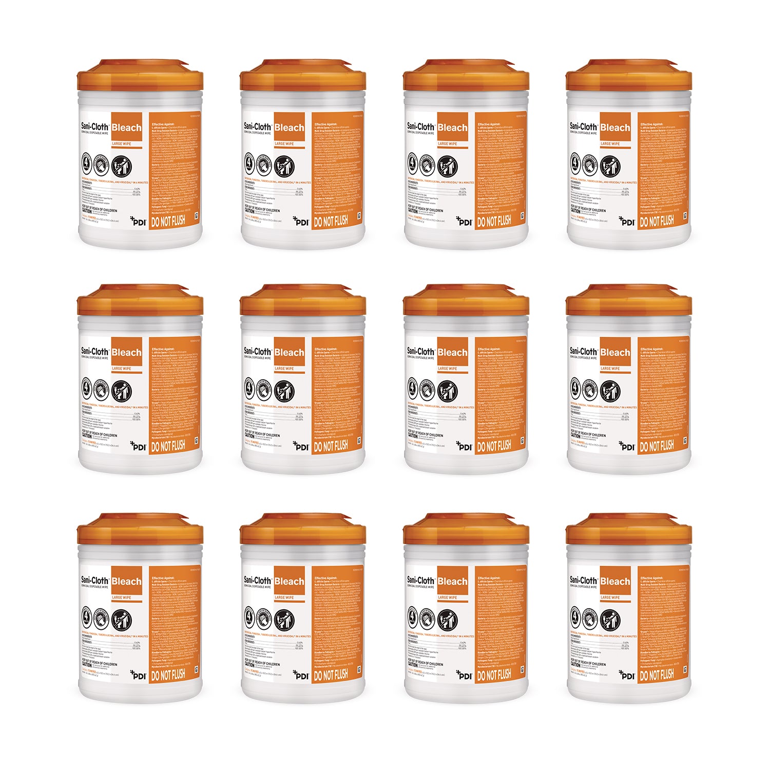 16258C Sani-Cloth Bleach Germicidal Disposable Wipes - Large (75-ct) **CASE of 12**