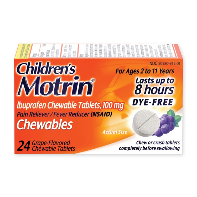 Children's Motrin Chewable Tablets - 100 mg (24-ct) DYE-FREE