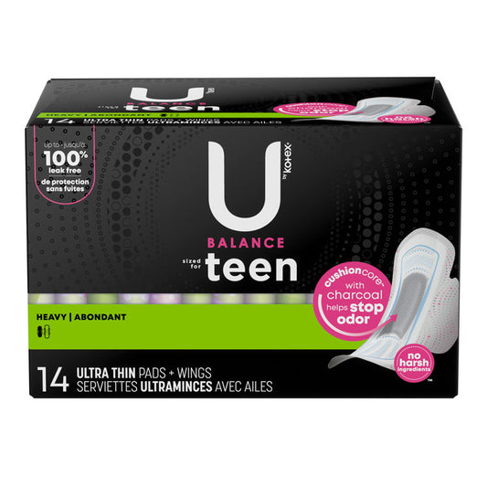 U Balance Teen Ultra Thin Charcoal Pads with Wings - Heavy (14-ct)