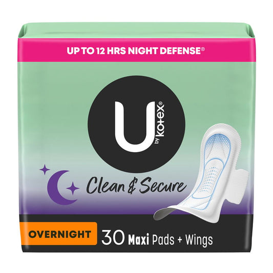 U Clean & Secure Maxi Pads with Wings - Overnight (30-ct)