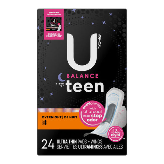 U Balance Teen Ultra Thin Charcoal Pads with Wings - Overnight (24-ct)