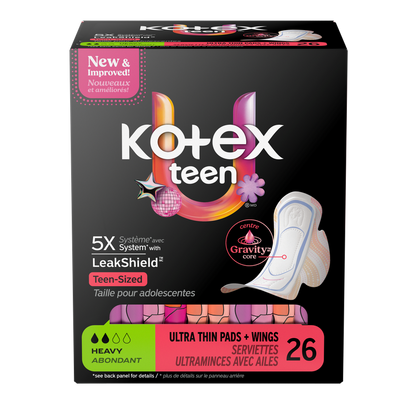 U Kotex Core Teen Ultra Thin Pads + Wings