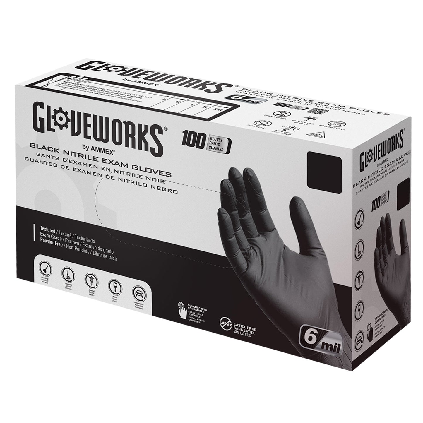 Gloveworks Black Nitrile Powder-Free Exam Gloves - Large (100-ct)