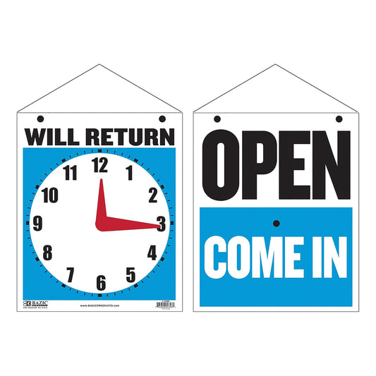 Open/Will Return Clock Sign
