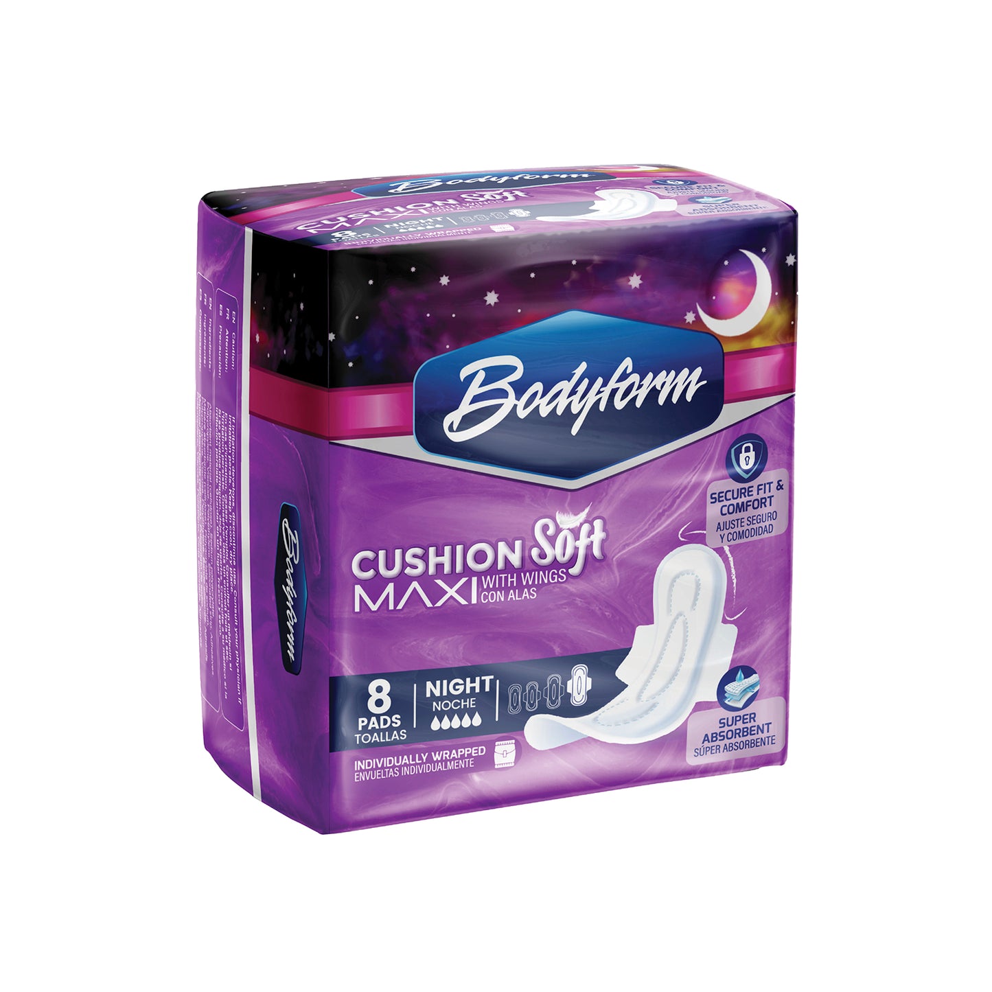 35133 Bodyform Overnight Maxi Pads with Wings (8-ct)