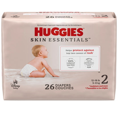 Huggies Skin Essentials Diapers - Size 2, 12–18 lbs (26-ct) **CASE of 4**