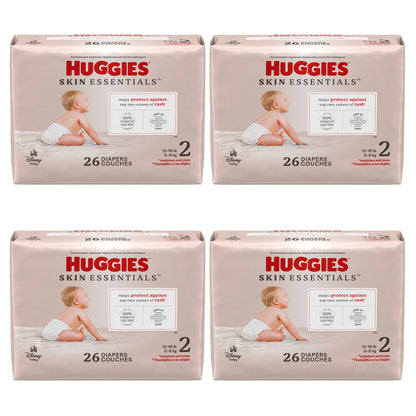 Huggies Skin Essentials Diapers - Size 2, 12–18 lbs (26-ct) **CASE of 4**