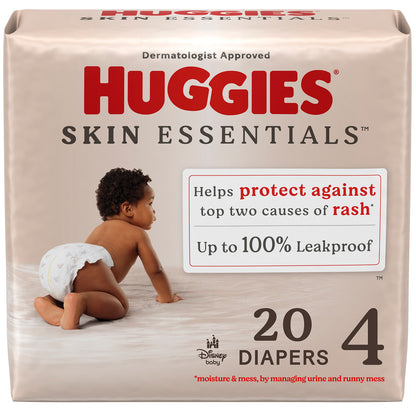 Huggies Skin Essentials Diapers - Size 4, 22–37 lbs (20-ct) **CASE of 4**