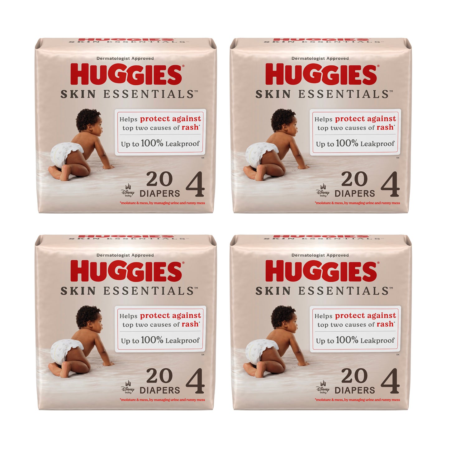 Huggies Skin Essentials Diapers - Size 4, 22–37 lbs (20-ct) **CASE of 4**