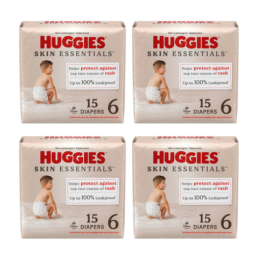 Huggies Skin Essentials Diapers - Size 6, >35 lbs (15-ct) **CASE of 4**