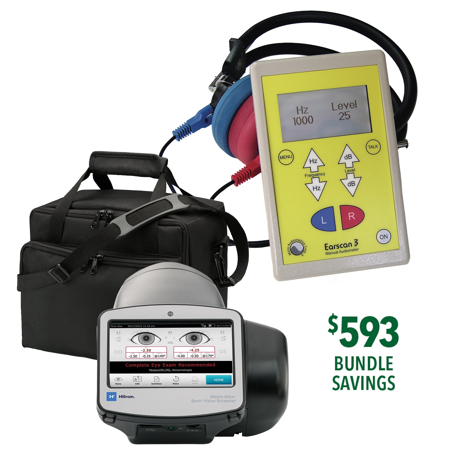 Earscan 3 Bundle with Welch Allyn SPOT Vision Screener and Case
