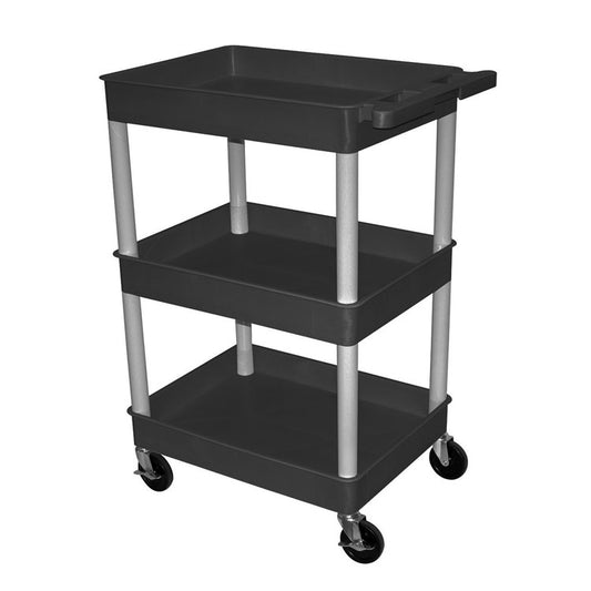 3-Shelf Utility Carts with Deep Shelves - Black