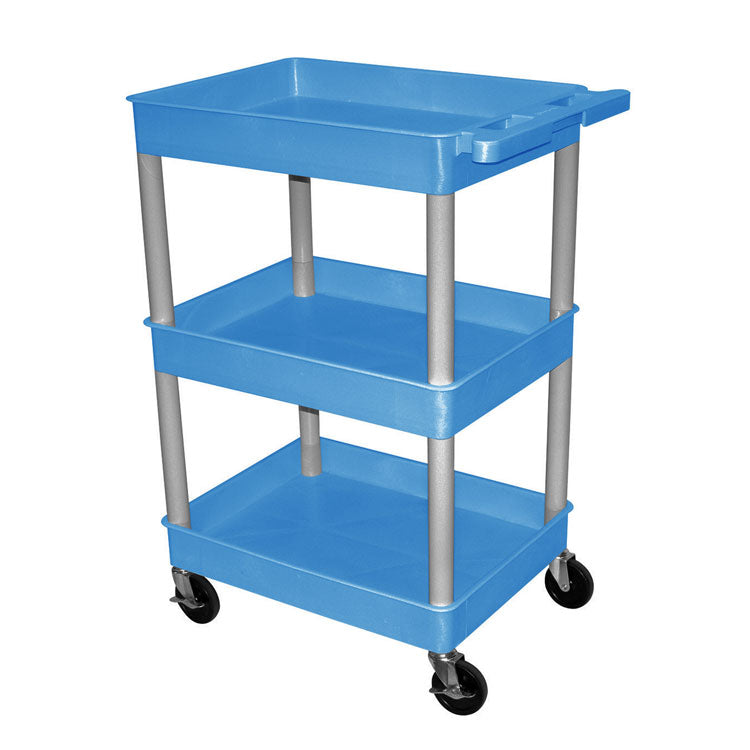 3-Shelf Utility Carts with Deep Shelves - Blue