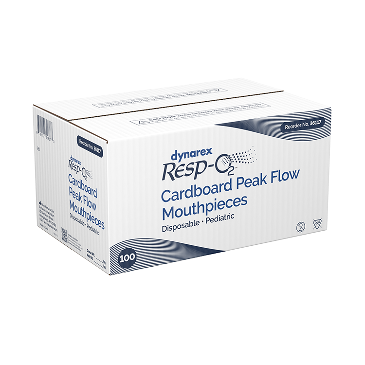 Dynarex Resp-O2 Peak Flow Meter, Ped/Low - Cardboard Mouthpieces (100-ct)