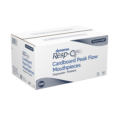 Dynarex Resp-O2 Peak Flow Meter, Ped/Low - Cardboard Mouthpieces (100-ct)