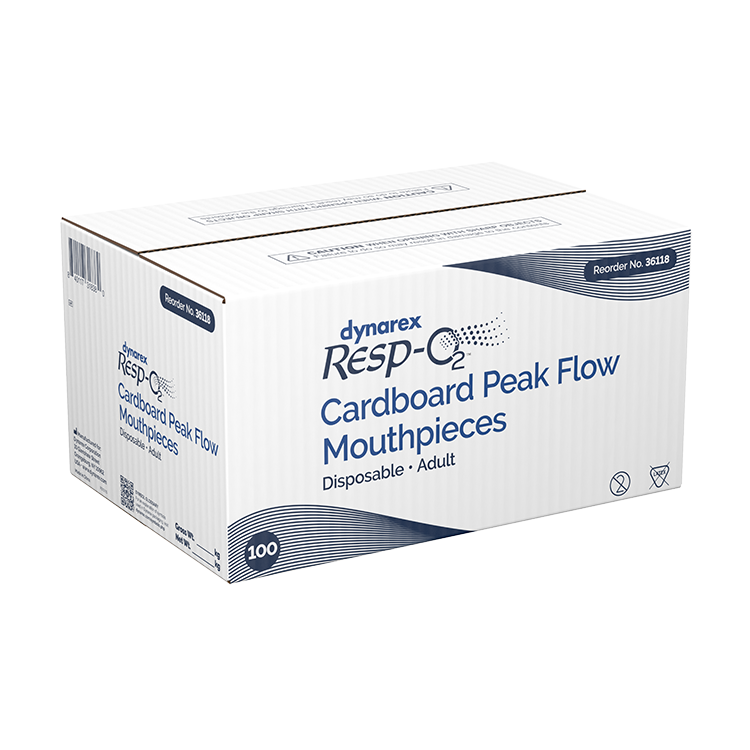 Dynarex Resp-O2 Peak Flow Meter, Adult/Std - Cardboard Mouthpieces (100-ct)