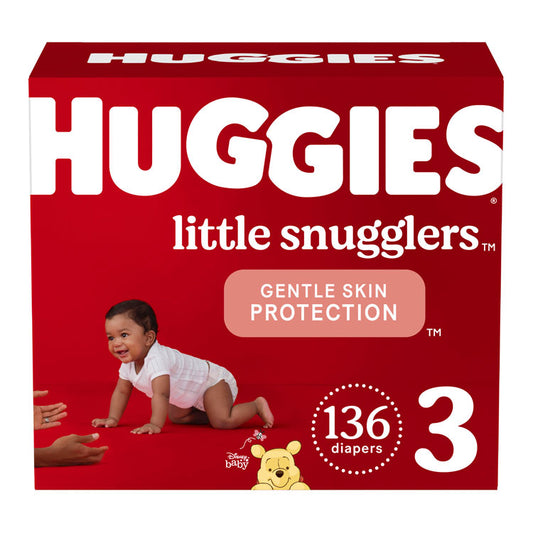 Huggies Little Snugglers Diapers - Size 3, 16–28 lbs (136-ct) **BULK CASE**