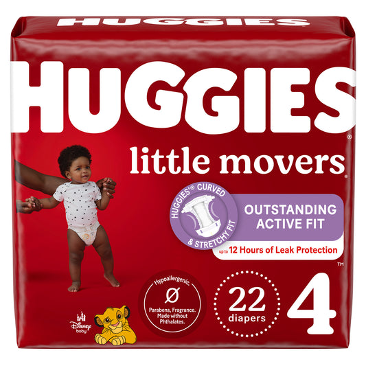 Huggies Little Movers Diapers - Size 4, 22–37 lbs (22-ct) **CASE of 4**