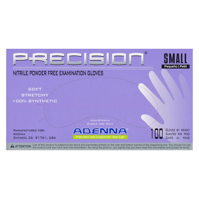 Precision nitrile examination gloves with Adenna branding 