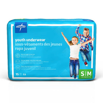 Disposable Protective Youth Underwear - S/M, 40-70 lbs (15-ct) **CASE of 4**