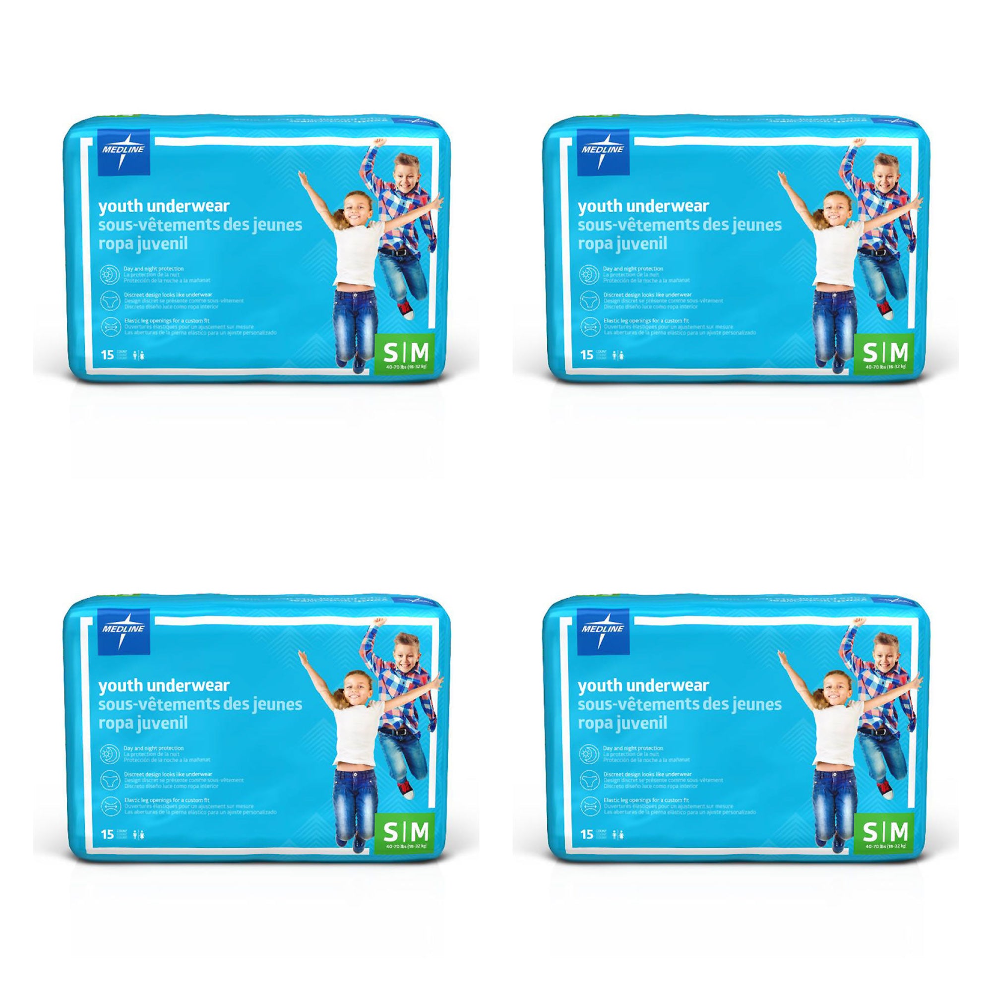 Disposable Protective Youth Underwear - S/M, 40-70 lbs (15-ct) **CASE of 4**