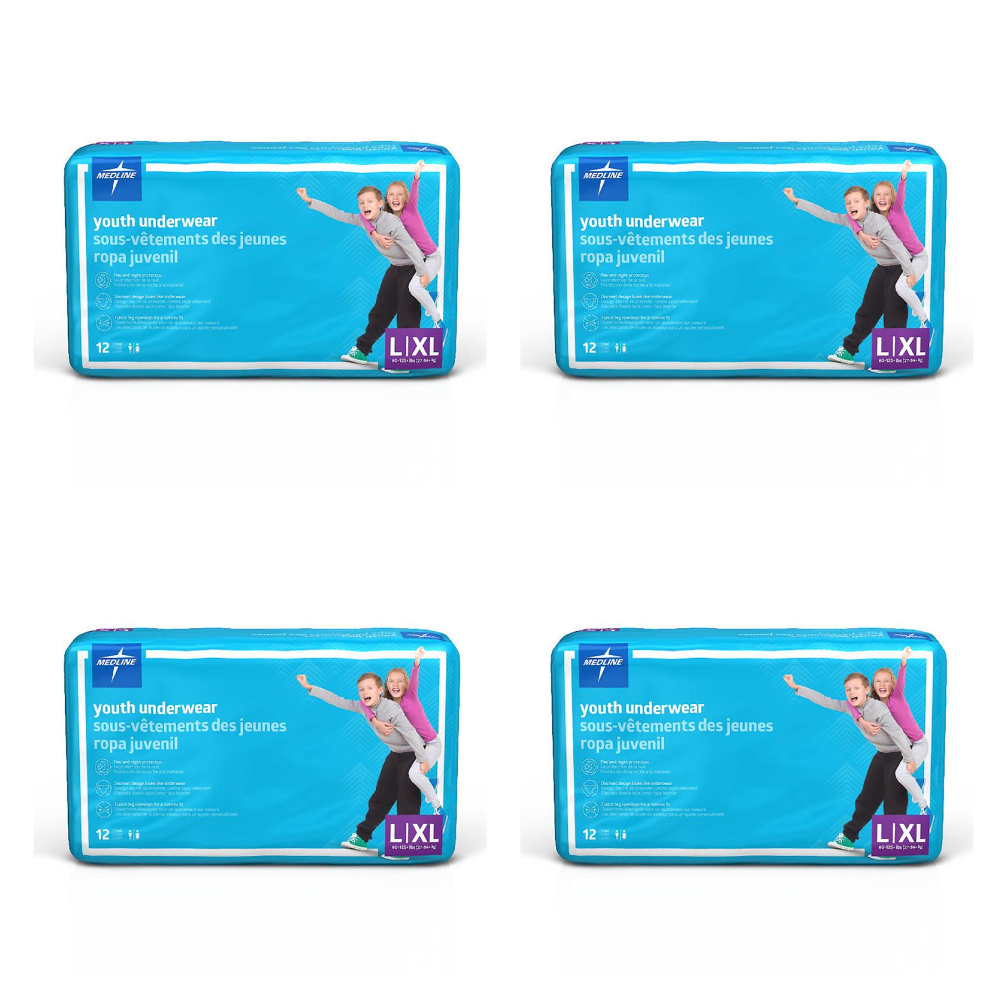 Disposable Protective Youth Underwear - L/XL, 60-125 lbs (12-ct) **CASE of 4**