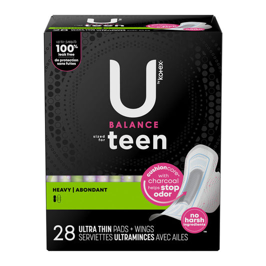 U Balance Teen Ultra Thin Charcoal Pads with Wings - Heavy (28-ct)