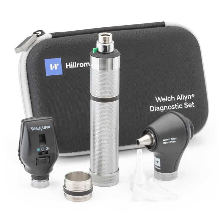 Welch Allyn MacroView Basic LED Otoscope & Coaxial Basic LED Ophthalmoscope Diagnostic Set - Metal Nickel Cadmium Power Handle