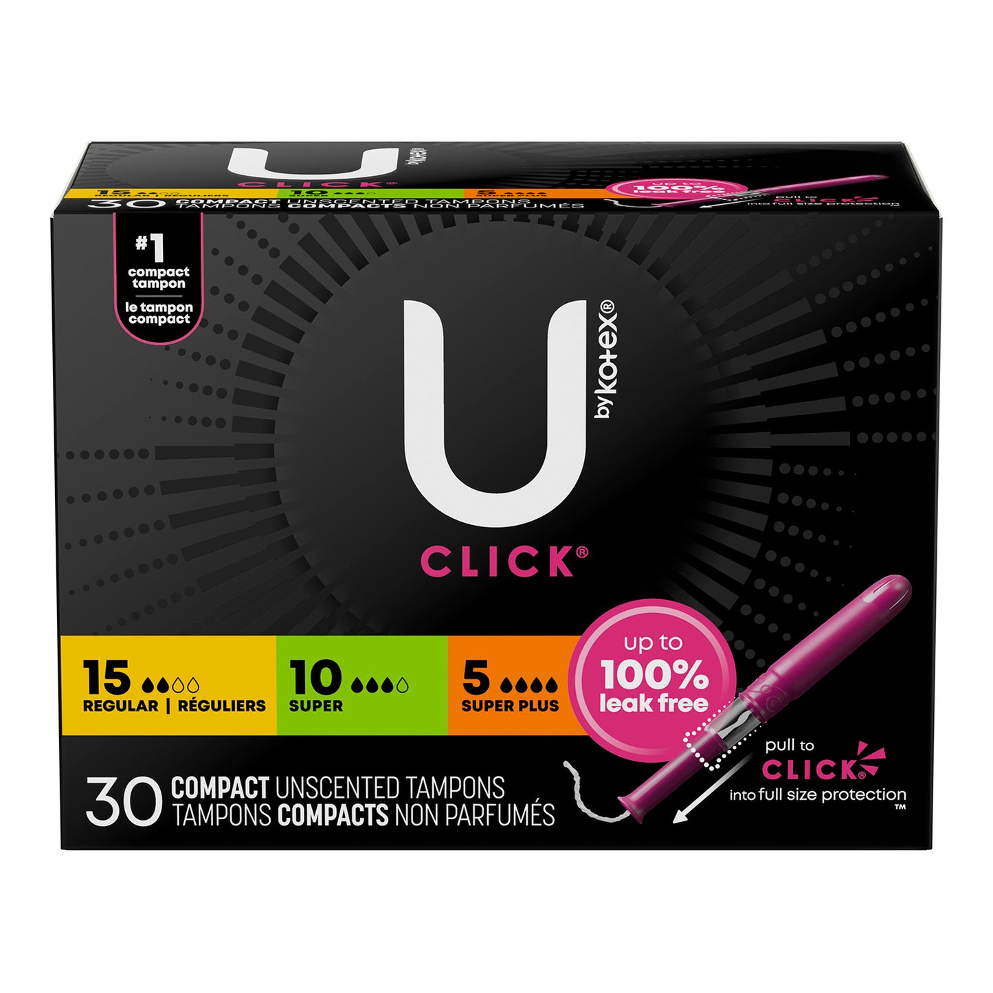 U by Kotex Click Compact Tampons - Variety Pack (30-ct)