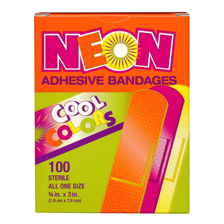 Neon Colors Adhesive Bandages - 3/4" x 3" (100-ct)