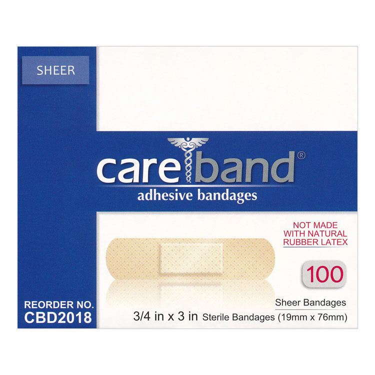 CAREBAND Sheer Plastic Bandages - 3/4" x 3" (100-ct)