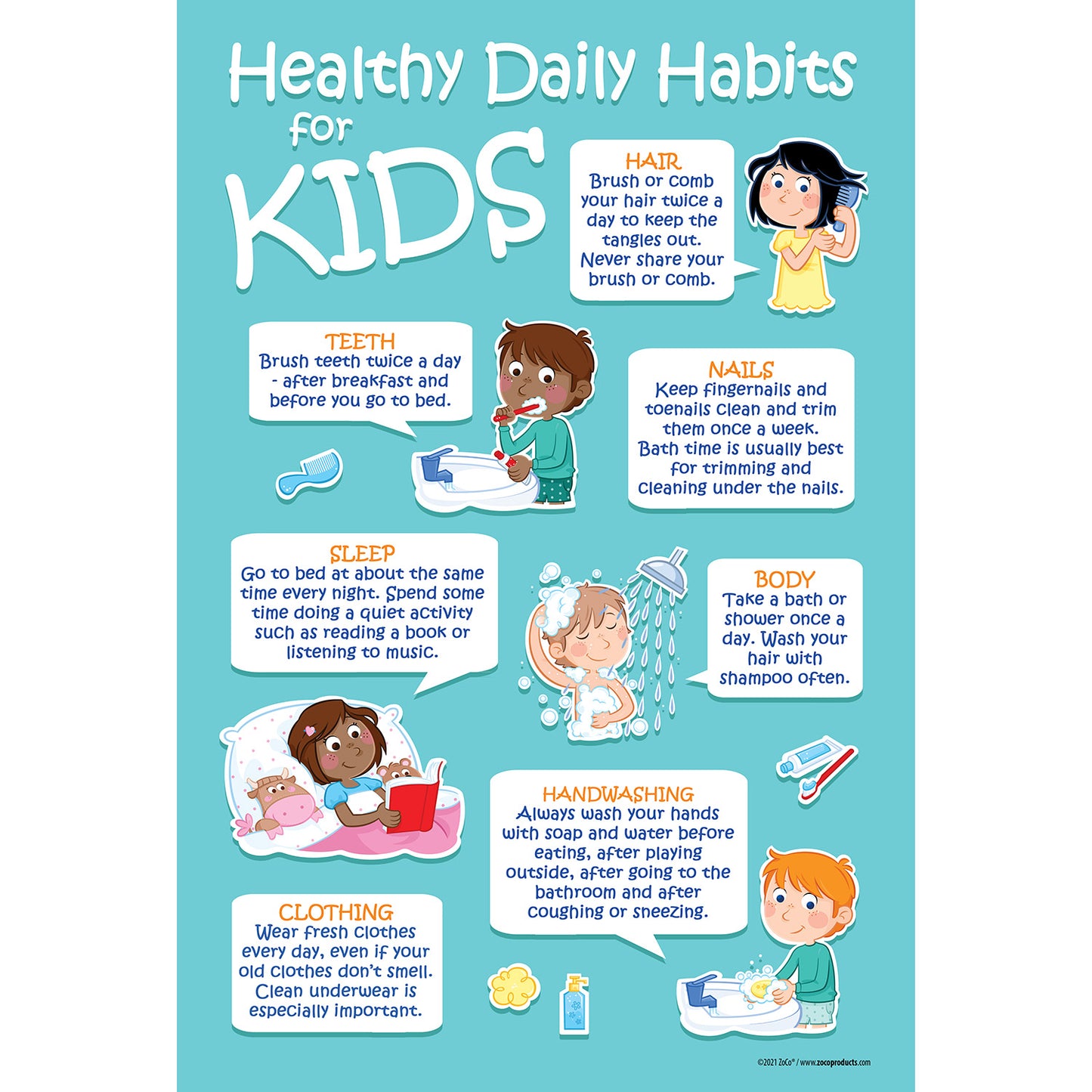 Kids 7 Healthy Daily Habits Poster