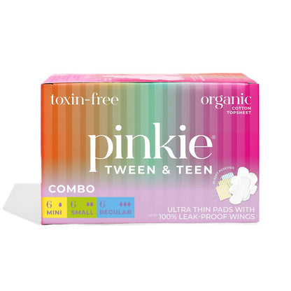 Pinkie Tween & Teen Organic Ultra Thin Pads with Wings, Combo Box (18-ct)