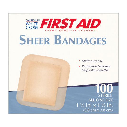 American White Cross Sheer Plastic Bandages - Patch 1 1/2" x 1 1/2" (100-ct)