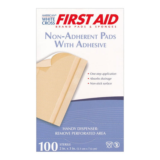 American White Cross Non-Adherent Pads with Adhesive (100-ct)
