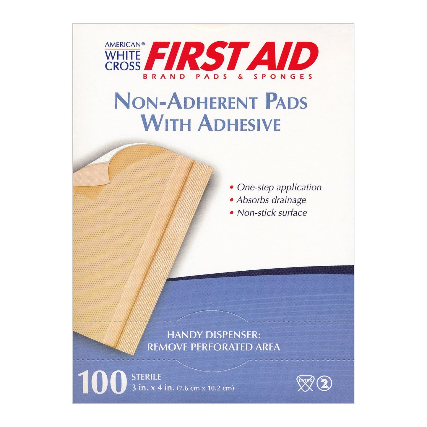 American White Cross Non-Adherent Pads with Adhesive (100-ct)