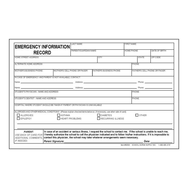 Emergency Information Record Cards (250-ct)