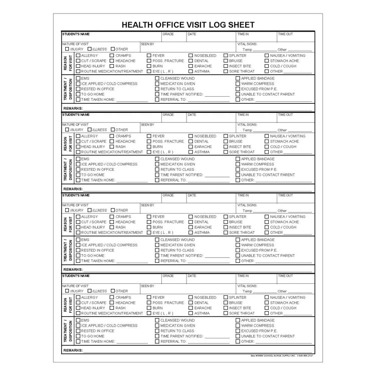 Health Office Visit Log Tear Pad (50-ct)