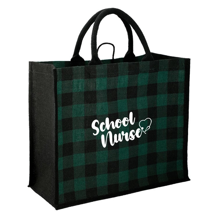 Jute Tote Bags - Green Buffalo Plaid