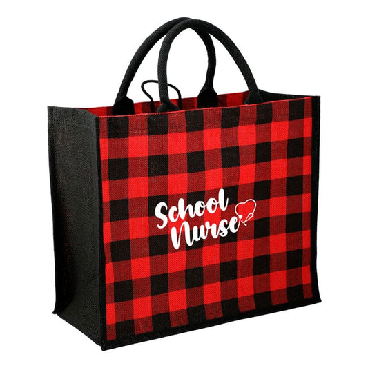 Jute Tote Bags - Red Buffalo Plaid