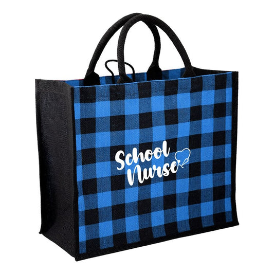 Jute Tote Bags - Blue Buffalo Plaid