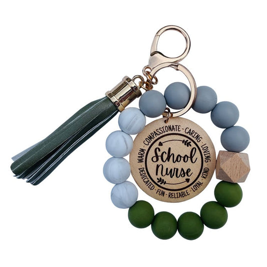 Beaded School Nurse Wristlet Keychain (Green)