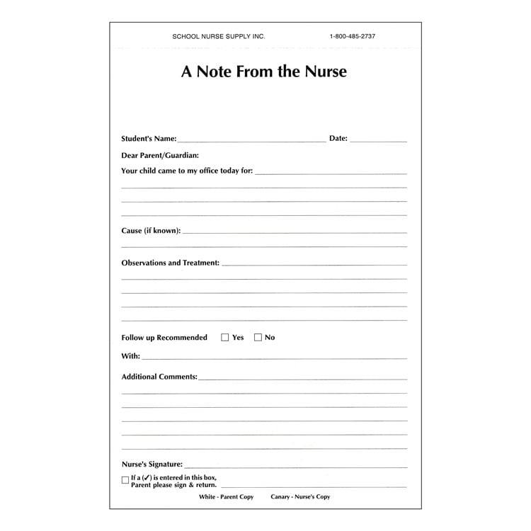 A Note From the Nurse Forms (50-ct)